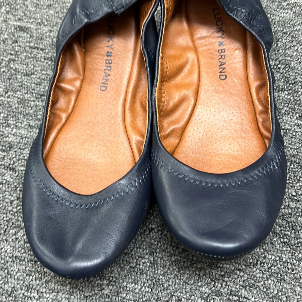 Classic navy leather ballet slip on shoes
